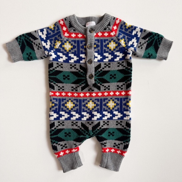 Hanna Andersson Winter Festival Baby 1st Holiday Sweater Romper Gift 0-3 Month - Picture 4 of 11